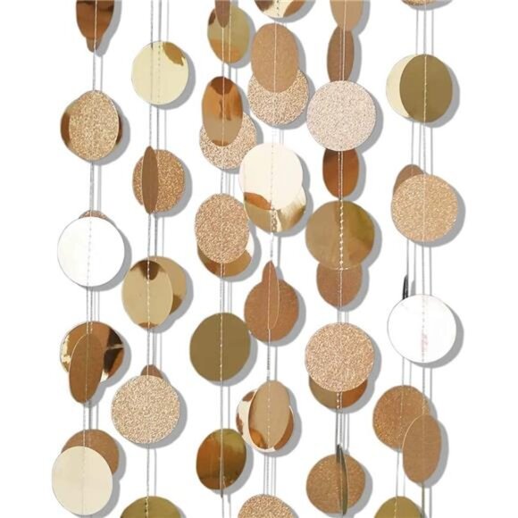 Glitter Champagne Gold Paper Circle Garland Party Wedding Baby Shower Decoration - Picture 5 of 8